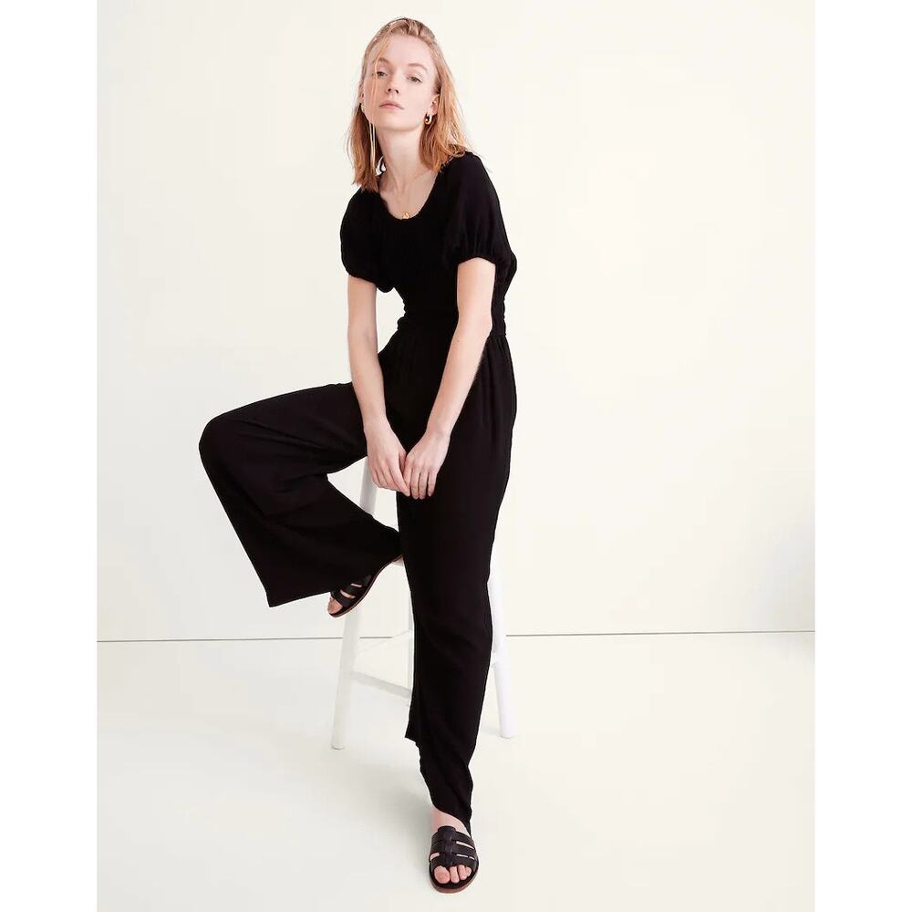 Madewell Sophia Jumpsuit Black Wide Leg Short Sleeve Womens Small Flowy Viscose